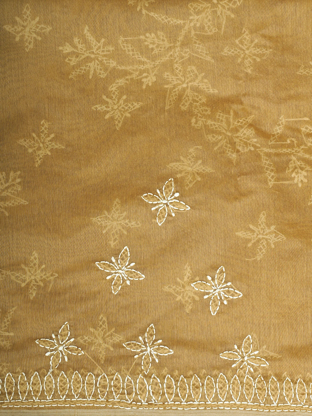 Ada Hand Embroidered Fawn Chanderi Lucknowi Chikankari Saree and Blouse 01A913408