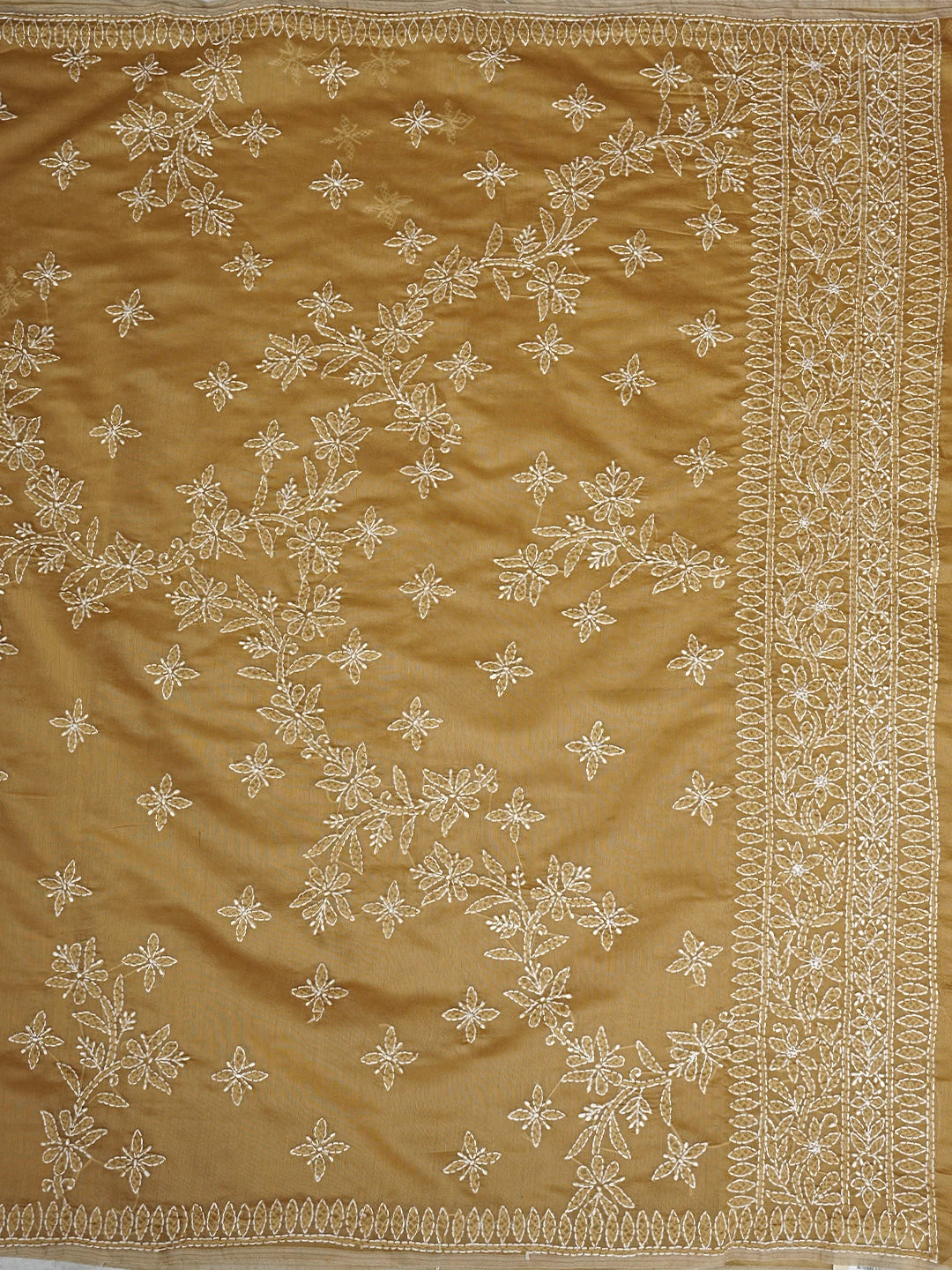 Ada Hand Embroidered Fawn Chanderi Lucknowi Chikankari Saree and Blouse 01A913408
