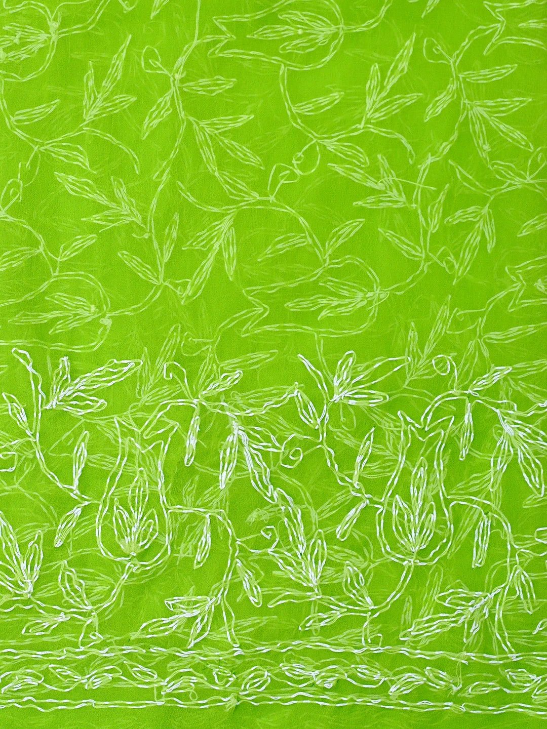 Ada Hand Embroidered Neon Grass  Green Georgette Lucknowi Chikankari Saree With Blouse 01A923229