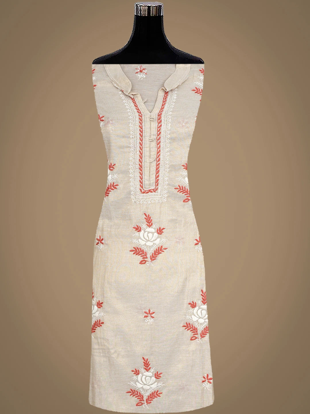 Ada Hand Embroidered Fawn Tissue Lucknowi Chikankari Semi-Stitched Kurta Dupatta Set 01A901100