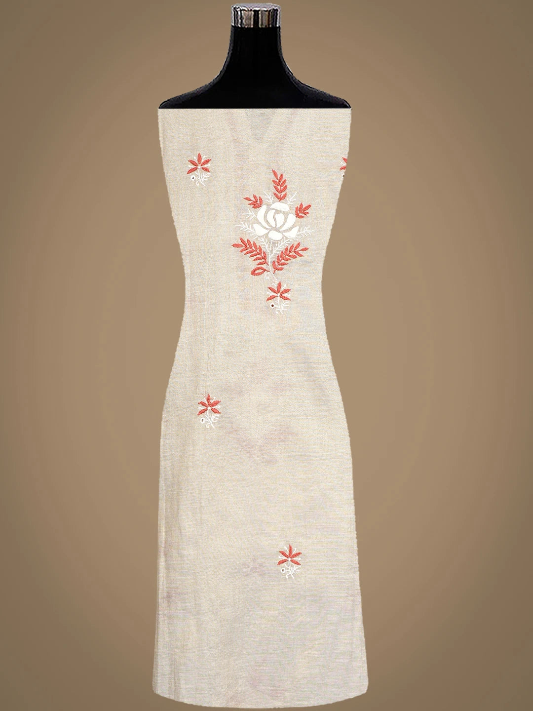 Ada Hand Embroidered Fawn Tissue Lucknowi Chikankari Semi-Stitched Kurta Dupatta Set 01A901100