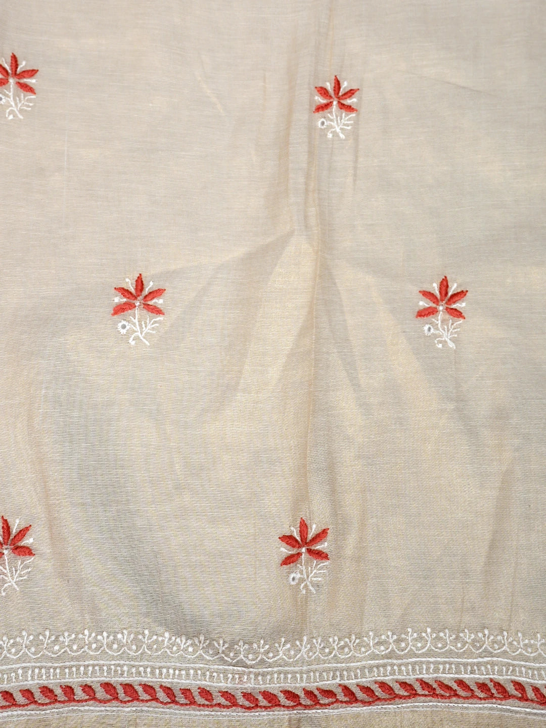 Ada Hand Embroidered Fawn Tissue Lucknowi Chikankari Semi-Stitched Kurta Dupatta Set 01A901100