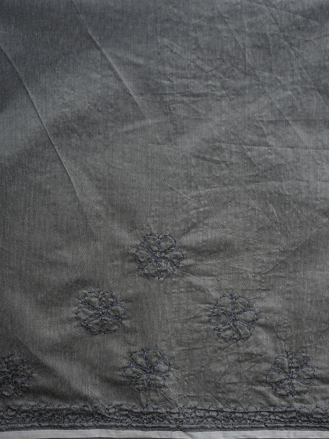 Ada Hand Embroidered Aluminium Grey Chanderi Lucknowi Chikankari Saree and Blouse 01A922910
