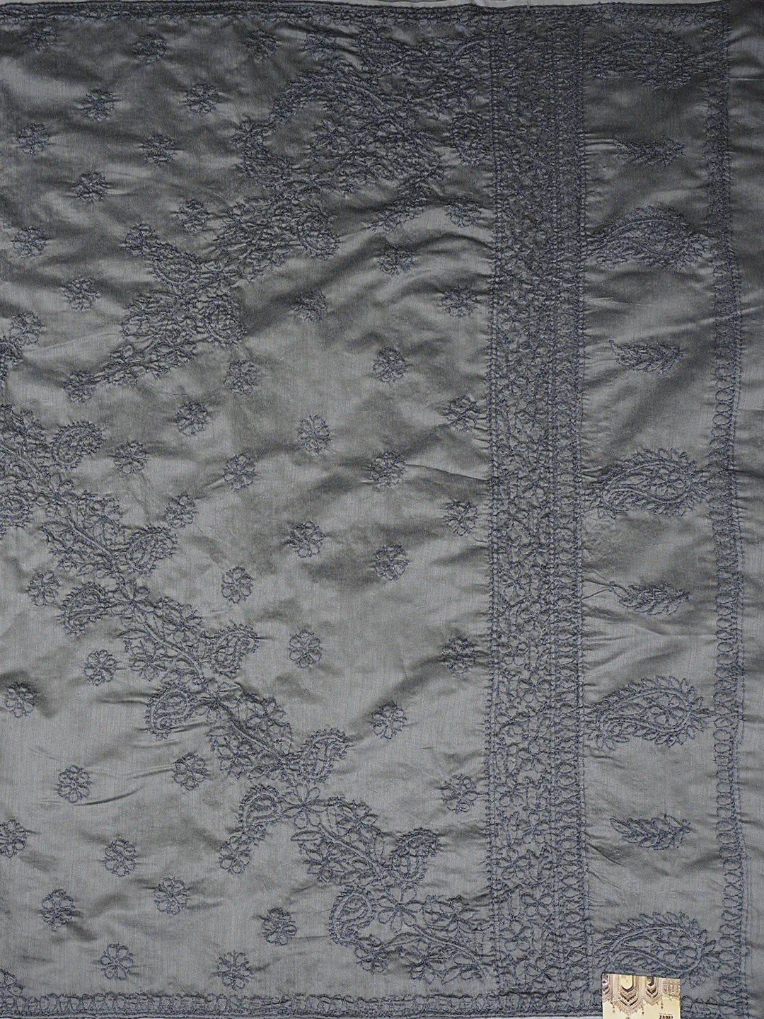 Ada Hand Embroidered Aluminium Grey Chanderi Lucknowi Chikankari Saree and Blouse 01A922910