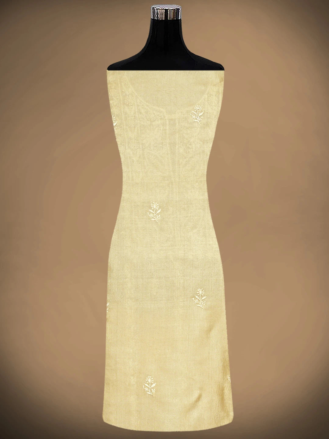 Ada Hand Embroidered Vanilla White Tussar Silk Lucknowi Chikankari Unstitched Kurta Dupatta Set 01A918272