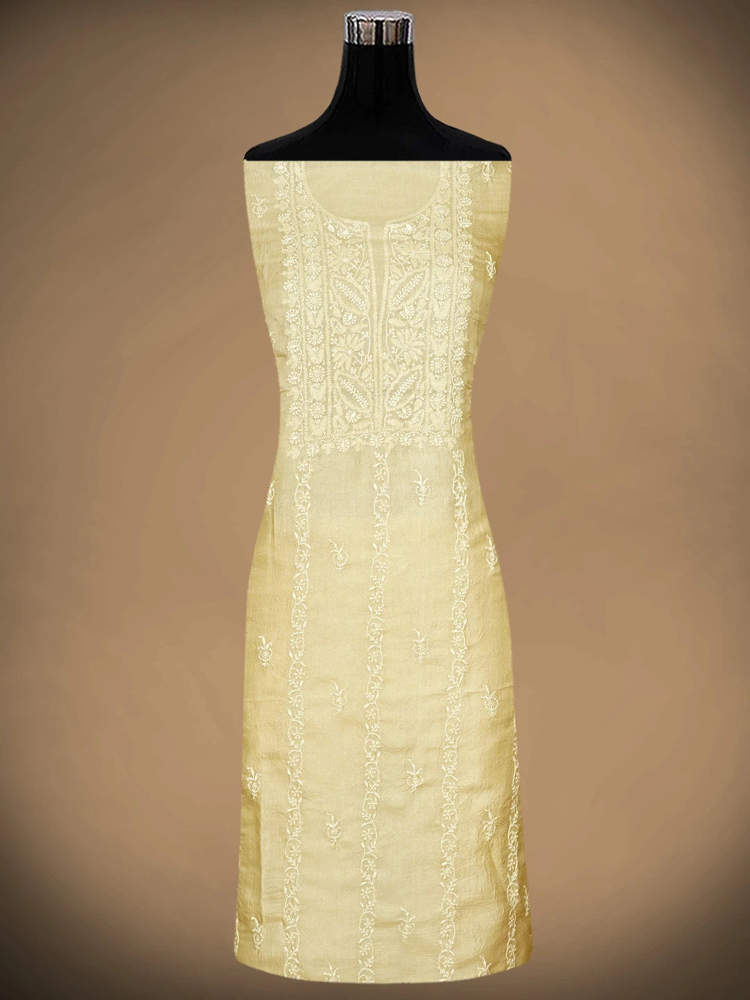 Ada Hand Embroidered Vanilla White Tussar Silk Lucknowi Chikankari Unstitched Kurta Dupatta Set 01A918272