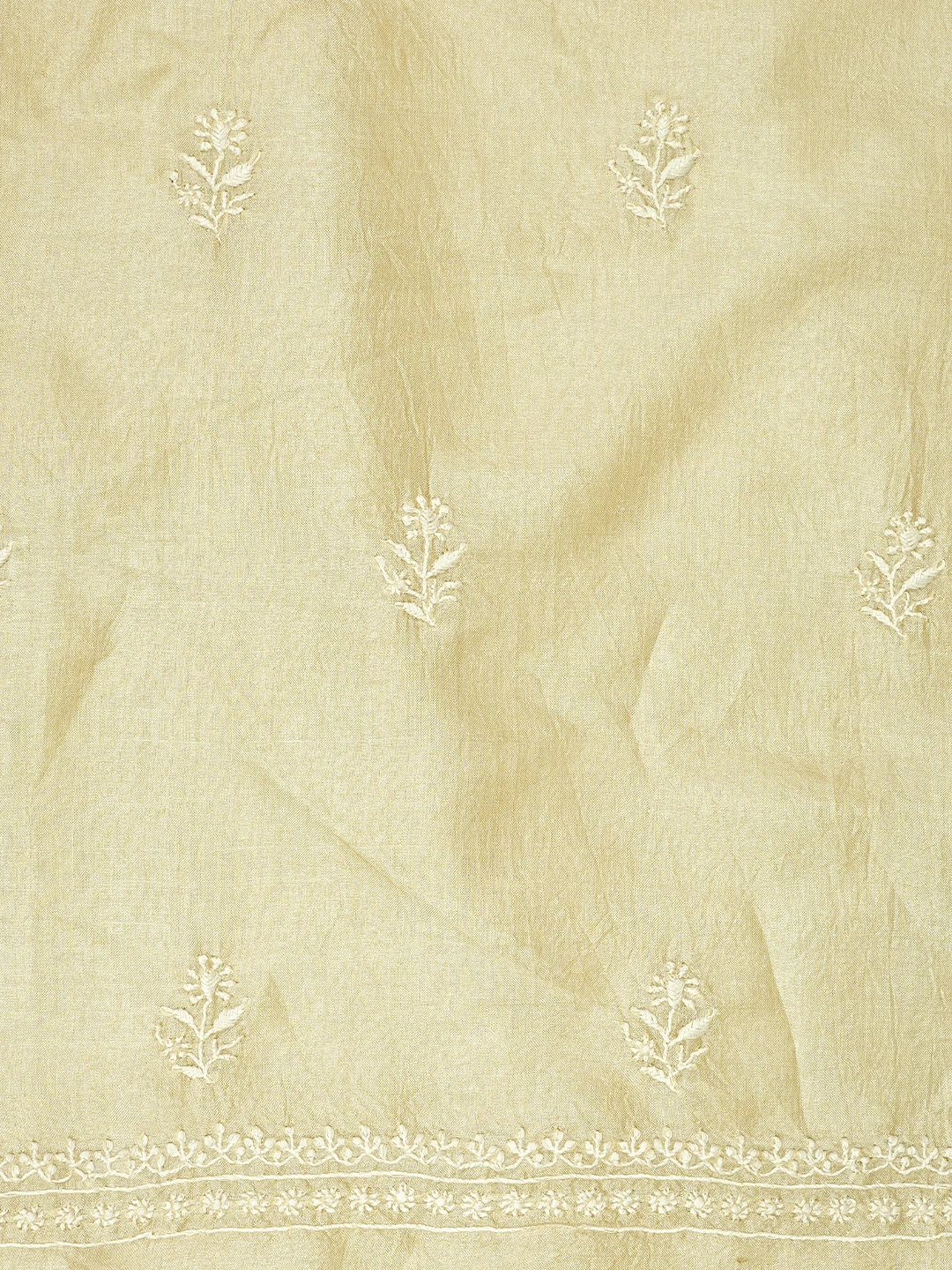 Ada Hand Embroidered Vanilla White Tussar Silk Lucknowi Chikankari Unstitched Kurta Dupatta Set 01A918272
