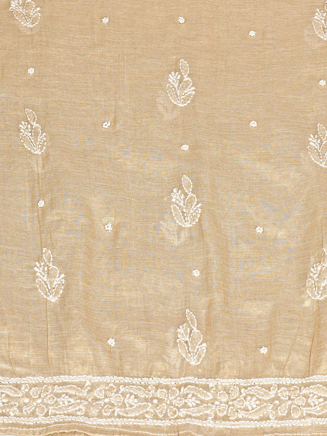 Ada Hand Embroidered Fawn Tissue Lucknowi Chikankari Semi-Stitched A-line Kurta Dupatta Set With Pearl Work 01A921643