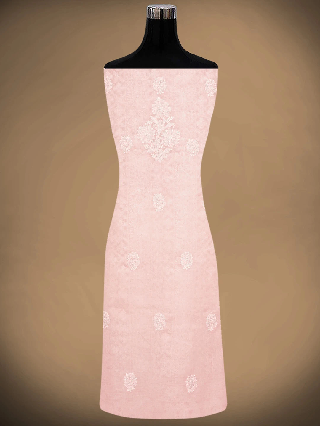 Ada Hand Embroidered Tea Rose Pink Cotton Lucknowi Chikankari Unstitched Suit Piece With Pearl Work 01A762633
