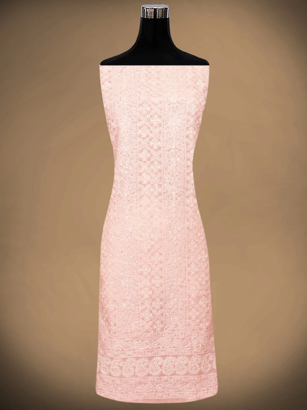 Ada Hand Embroidered Tea Rose Pink Cotton Lucknowi Chikankari Unstitched Suit Piece With Pearl Work 01A762633