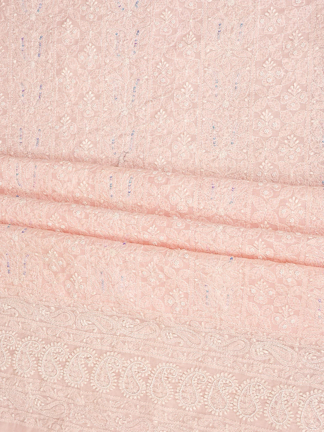 Ada Hand Embroidered Tea Rose Pink Cotton Lucknowi Chikankari Unstitched Suit Piece With Pearl Work 01A762633