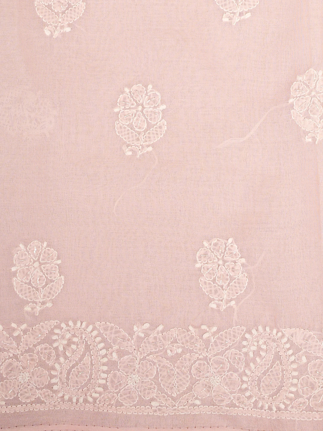 Ada Hand Embroidered Tea Rose Pink Cotton Lucknowi Chikankari Unstitched Suit Piece With Pearl Work 01A762633