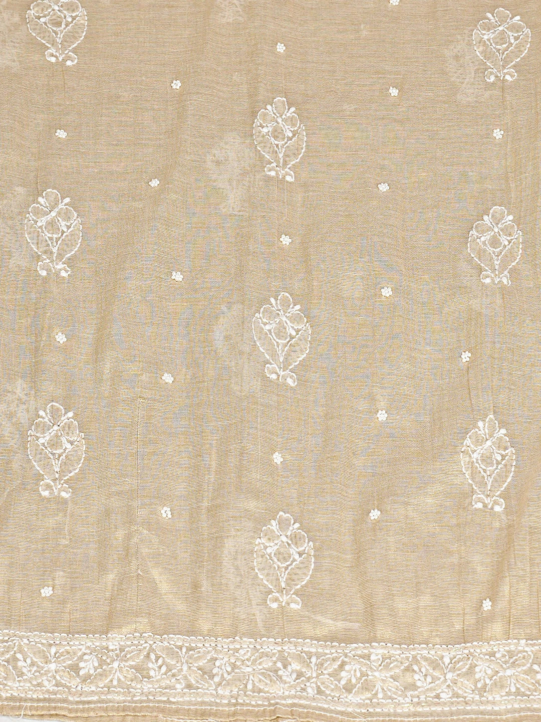 Ada Hand Embroidered Fawn Tissue Lucknowi Chikankari Semi-Stitched A-line Kurta Dupatta Set With Pearl Work 01A921656