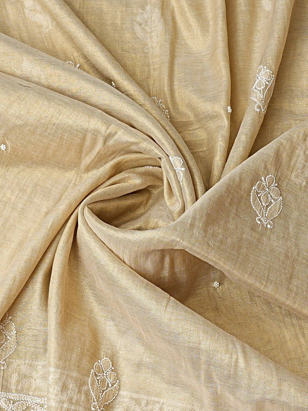Ada Hand Embroidered Fawn Tissue Lucknowi Chikankari Semi-Stitched A-line Kurta Dupatta Set With Pearl Work 01A921656
