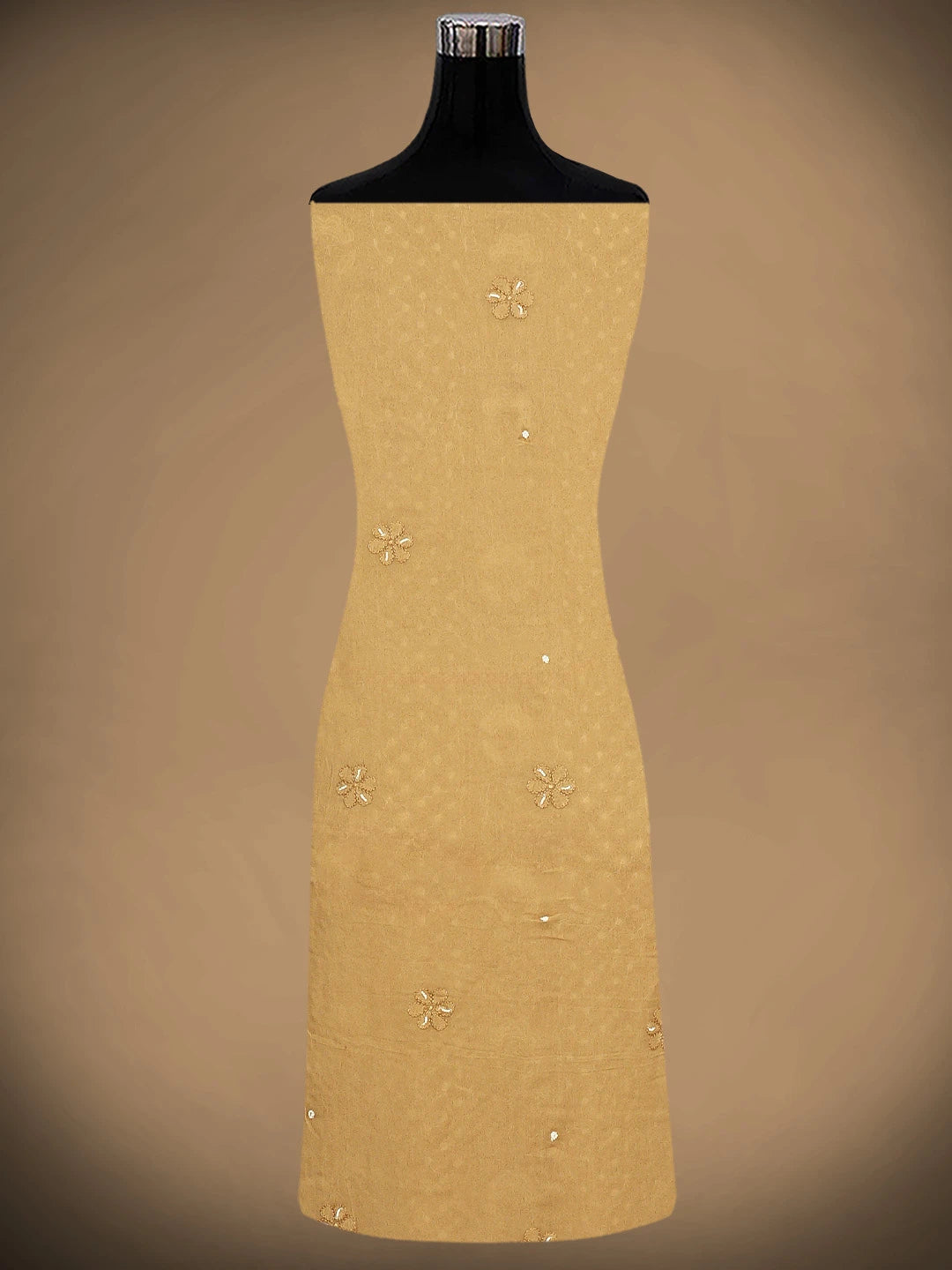 Ada Hand Embroidered Camel Brown Viscose Georgette Lucknowi Chikankari Unstitched Kurta Dupatta Set With Cutdana Work 01A850889