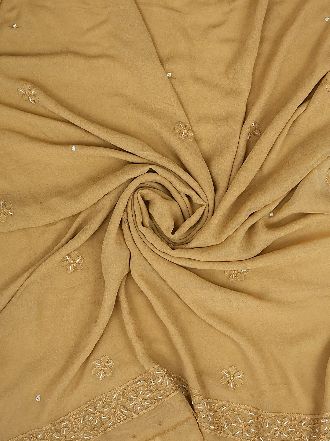 Ada Hand Embroidered Camel Brown Viscose Georgette Lucknowi Chikankari Unstitched Kurta Dupatta Set With Cutdana Work 01A850889