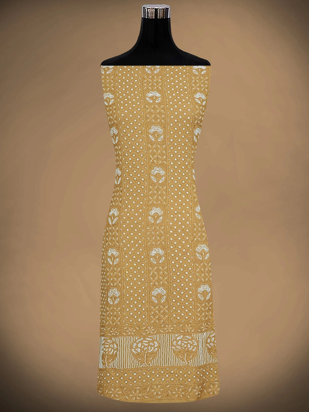 Ada Hand Embroidered Camel Brown Viscose Georgette Lucknowi Chikankari Unstitched Kurta Dupatta Set With Cutdana Work 01A850889