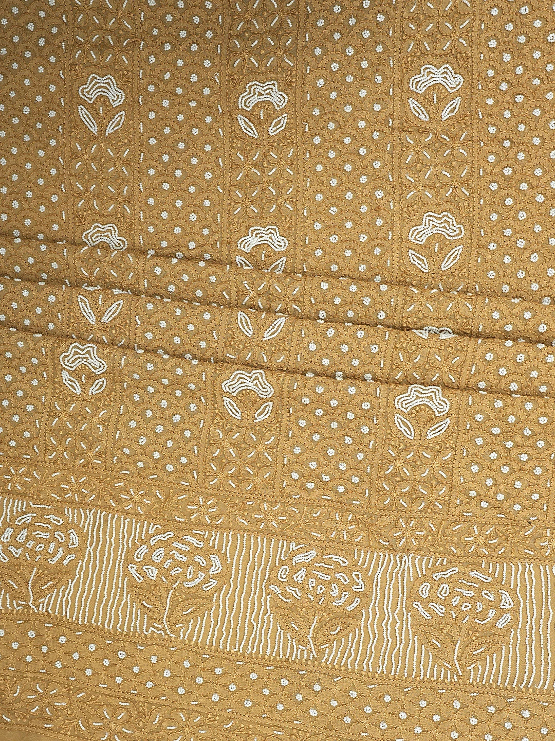 Ada Hand Embroidered Camel Brown Viscose Georgette Lucknowi Chikankari Unstitched Kurta Dupatta Set With Cutdana Work 01A850889