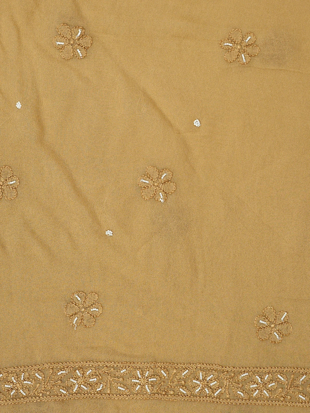 Ada Hand Embroidered Camel Brown Viscose Georgette Lucknowi Chikankari Unstitched Kurta Dupatta Set With Cutdana Work 01A850889