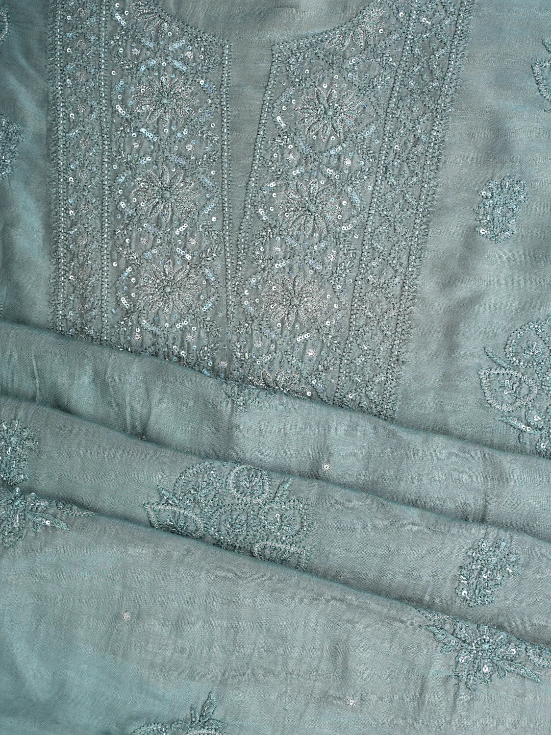 Ada Hand Embroidered Grey Maslin Lucknowi Chikankari Unstitched Suit Piece With Sequinned Work 01A773437