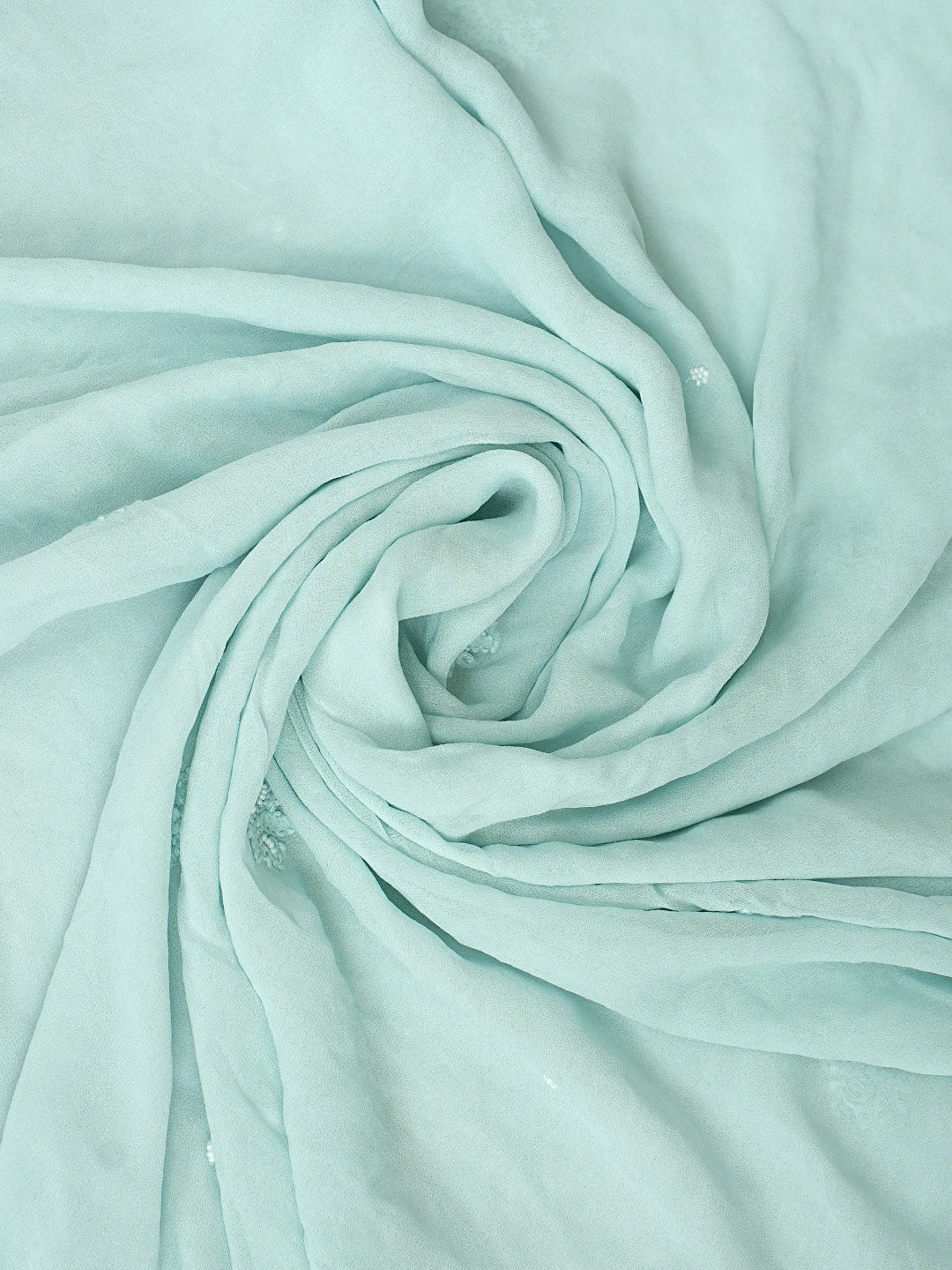 Ada Hand Embroidered Crystal Cyan Viscose Georgette Lucknowi Chikankari Unstitched Kurta Dupatta Set With Pearl Work 01A808396