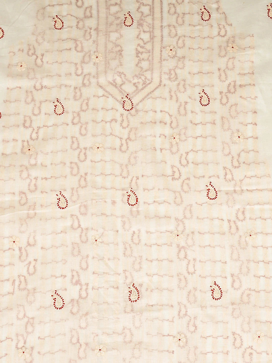 Ada Hand Embroidered Cream Cotton Lucknowi Chikankari Unstitched Men's Kurta 01A919472