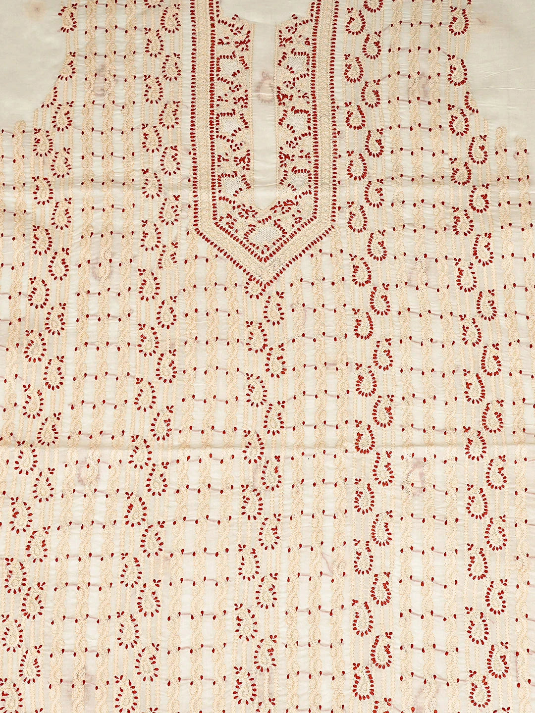Ada Hand Embroidered Cream Cotton Lucknowi Chikankari Unstitched Men's Kurta 01A919472