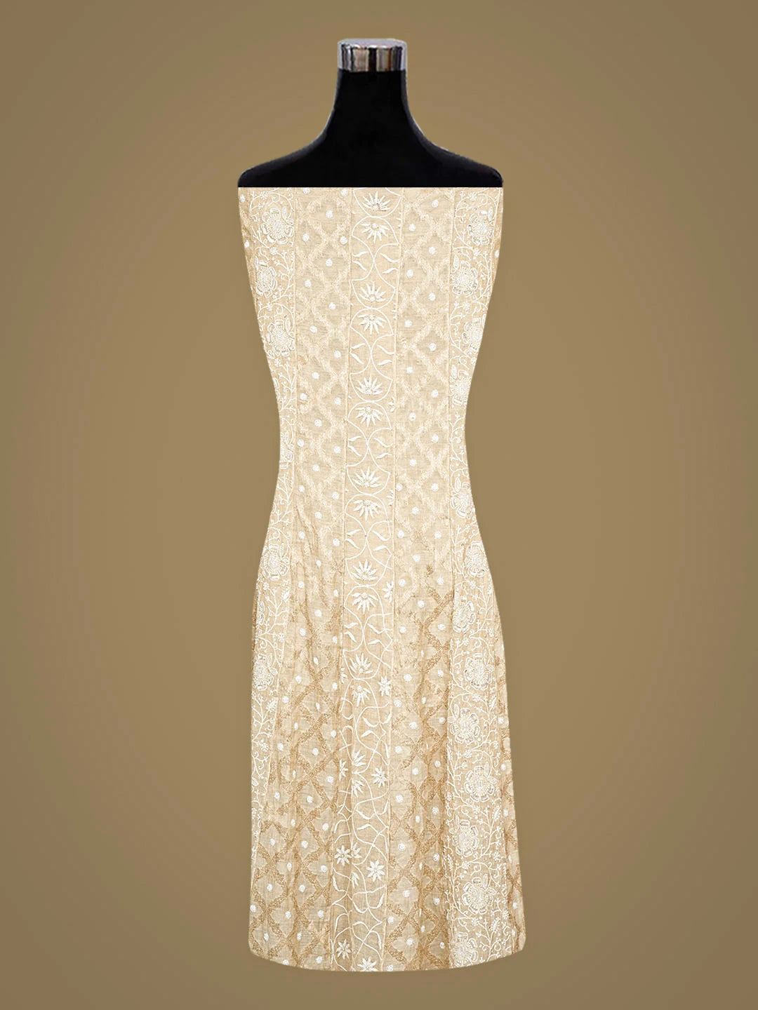 Ada Hand Embroidered Fawn Tissue Lucknowi Chikankari Semi-stitched Kurta Dupatta Set With Cutdana Work 01A920489