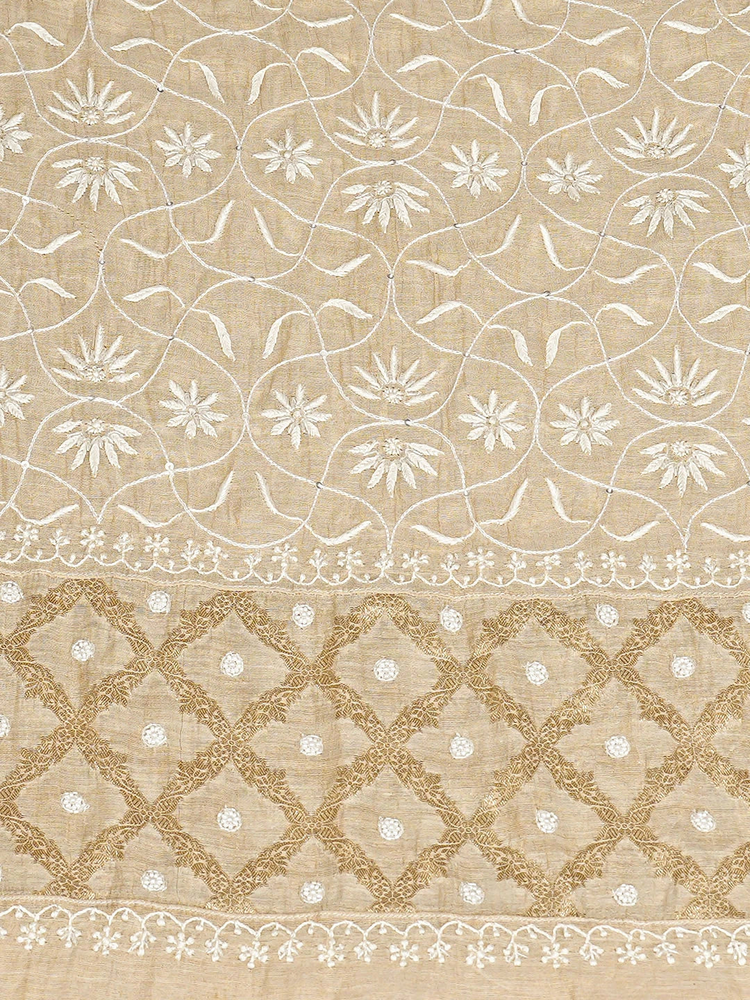 Ada Hand Embroidered Fawn Tissue Lucknowi Chikankari Semi-stitched Kurta Dupatta Set With Cutdana Work 01A920489