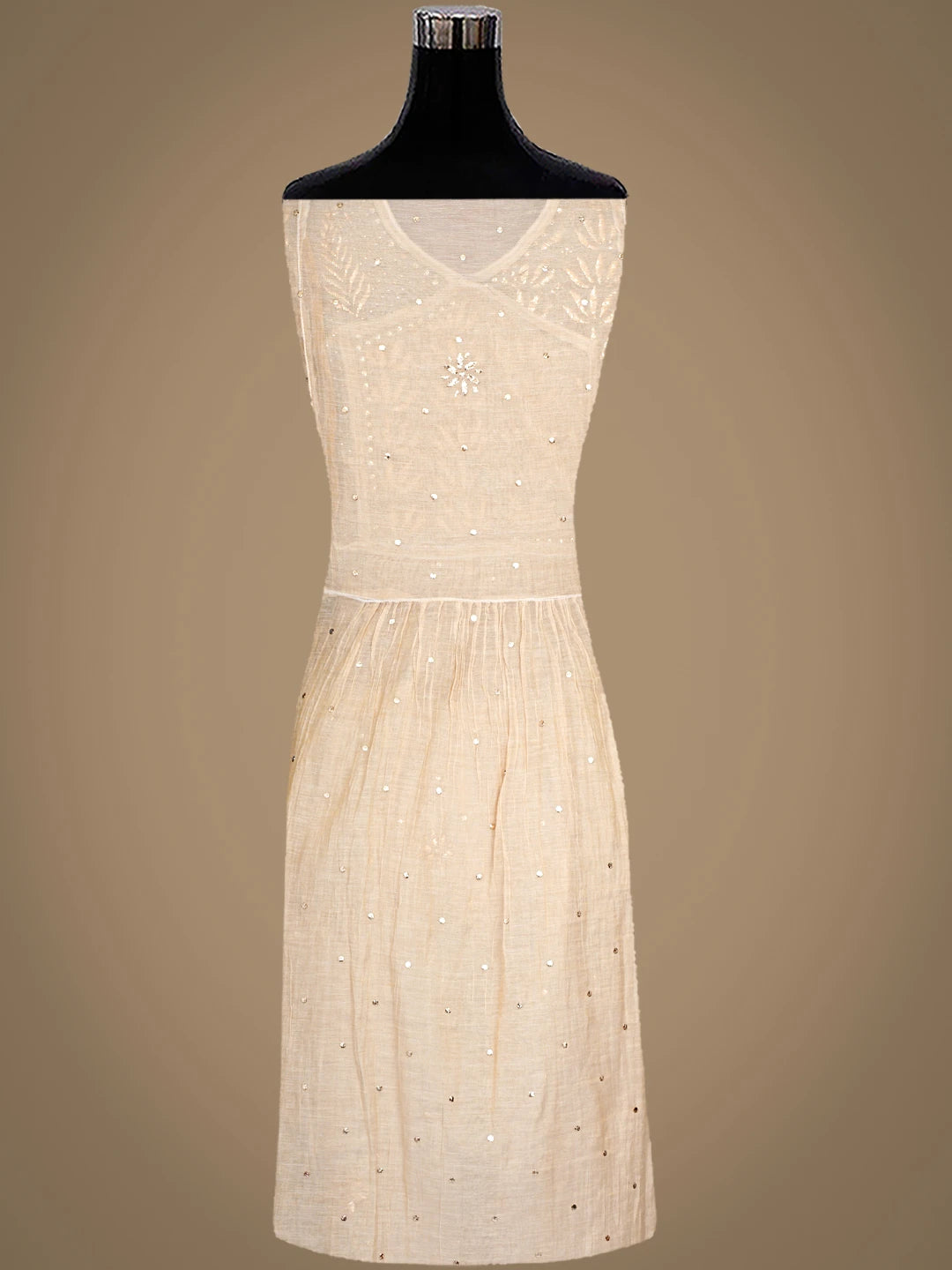 Ada Hand Embroidered Fawn Tissue Semi-stitched Kurta Dupatta Set With Muqaish/Mukaish Work 01A926252
