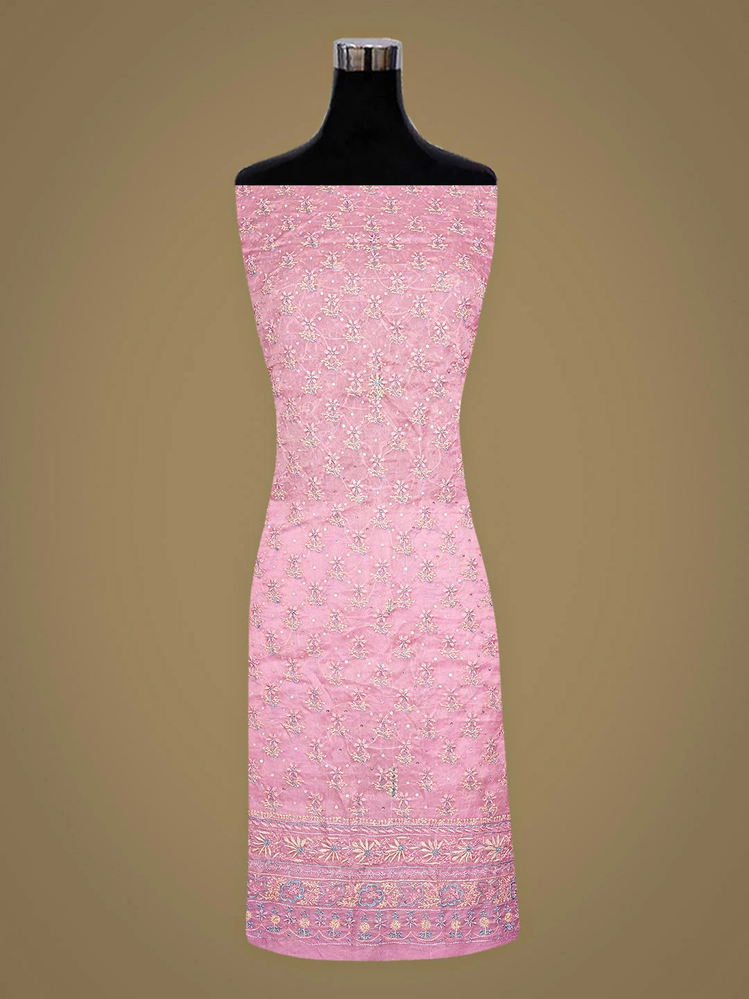 Ada Hand Embroidered Pink Organza Lucknowi Chikankari Unstitched Kurta Dupatta Set With Sequinned Work 01A728619