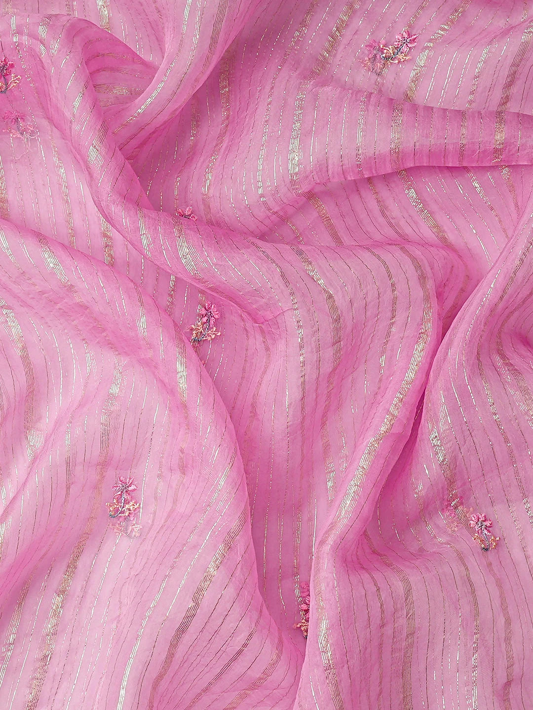 Ada Hand Embroidered Pink Organza Lucknowi Chikankari Unstitched Kurta Dupatta Set With Sequinned Work 01A728619