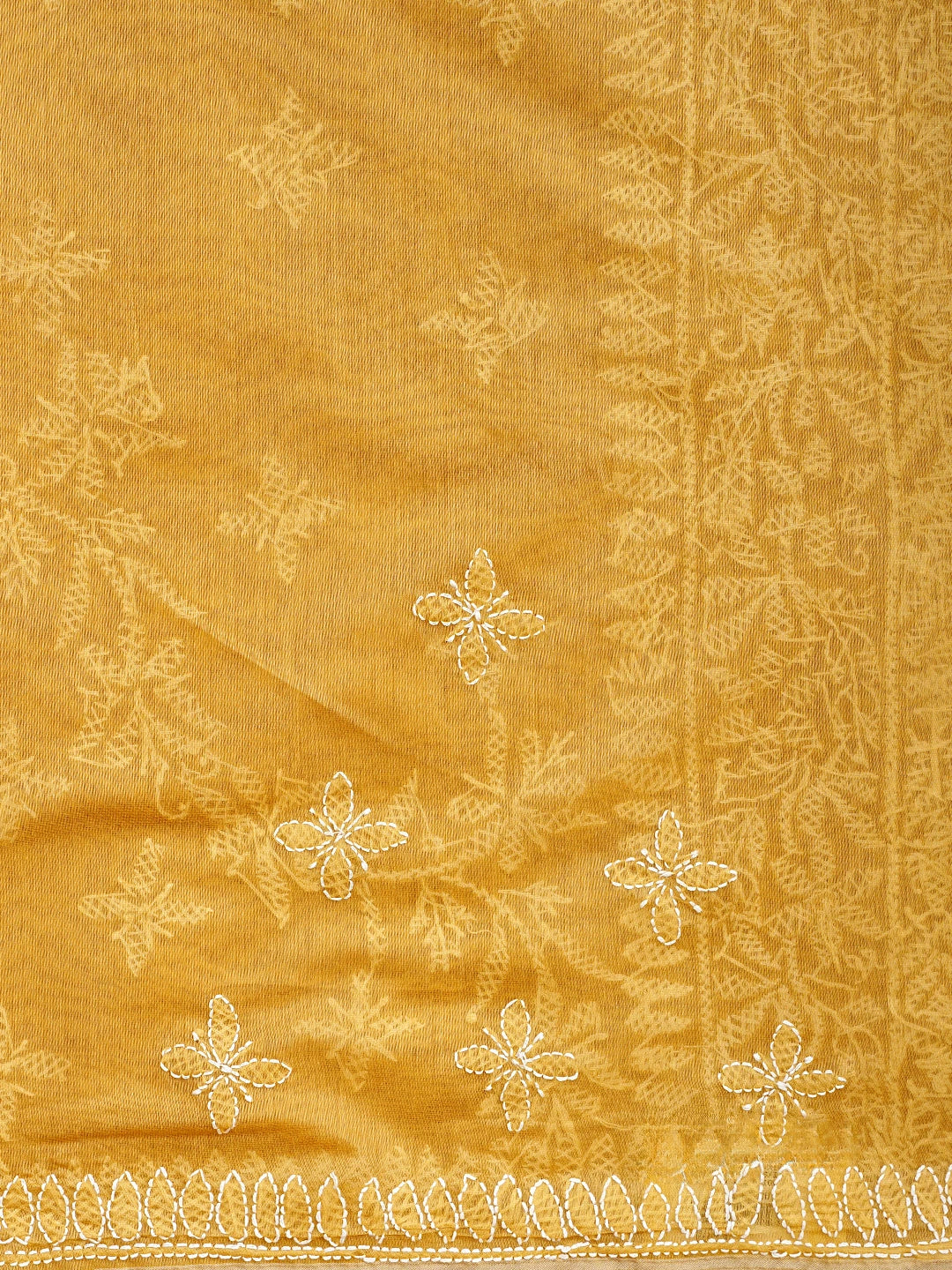 Ada Hand Embroidered Harvest Gold Chanderi Lucknowi Chikankari Saree and Blouse 01A922927