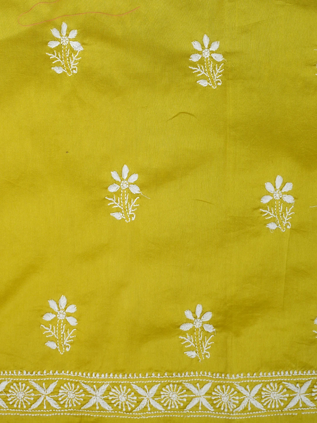 Ada Hand Embroidered Pear Green Chanderi Lucknowi Chikankari Unstitched Suit Piece 01A932505