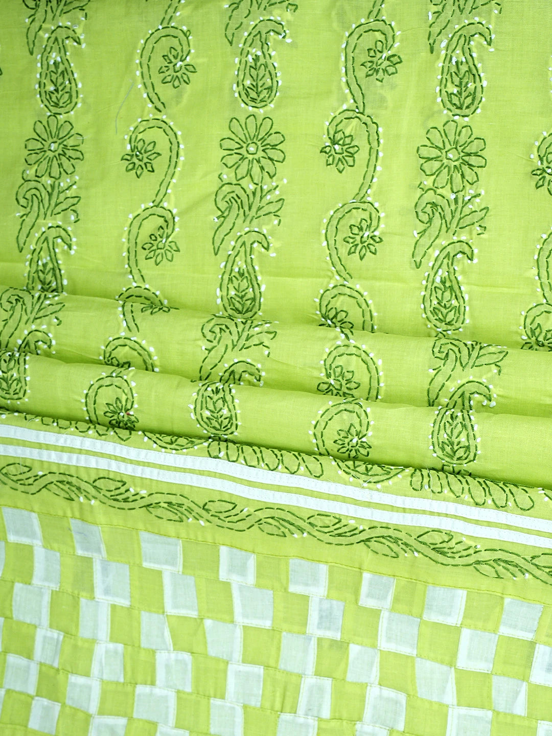 Ada Hand Embroidered Lime Green Cotton Lucknowi Chikankari Unstitched Suit Piece 01A919899