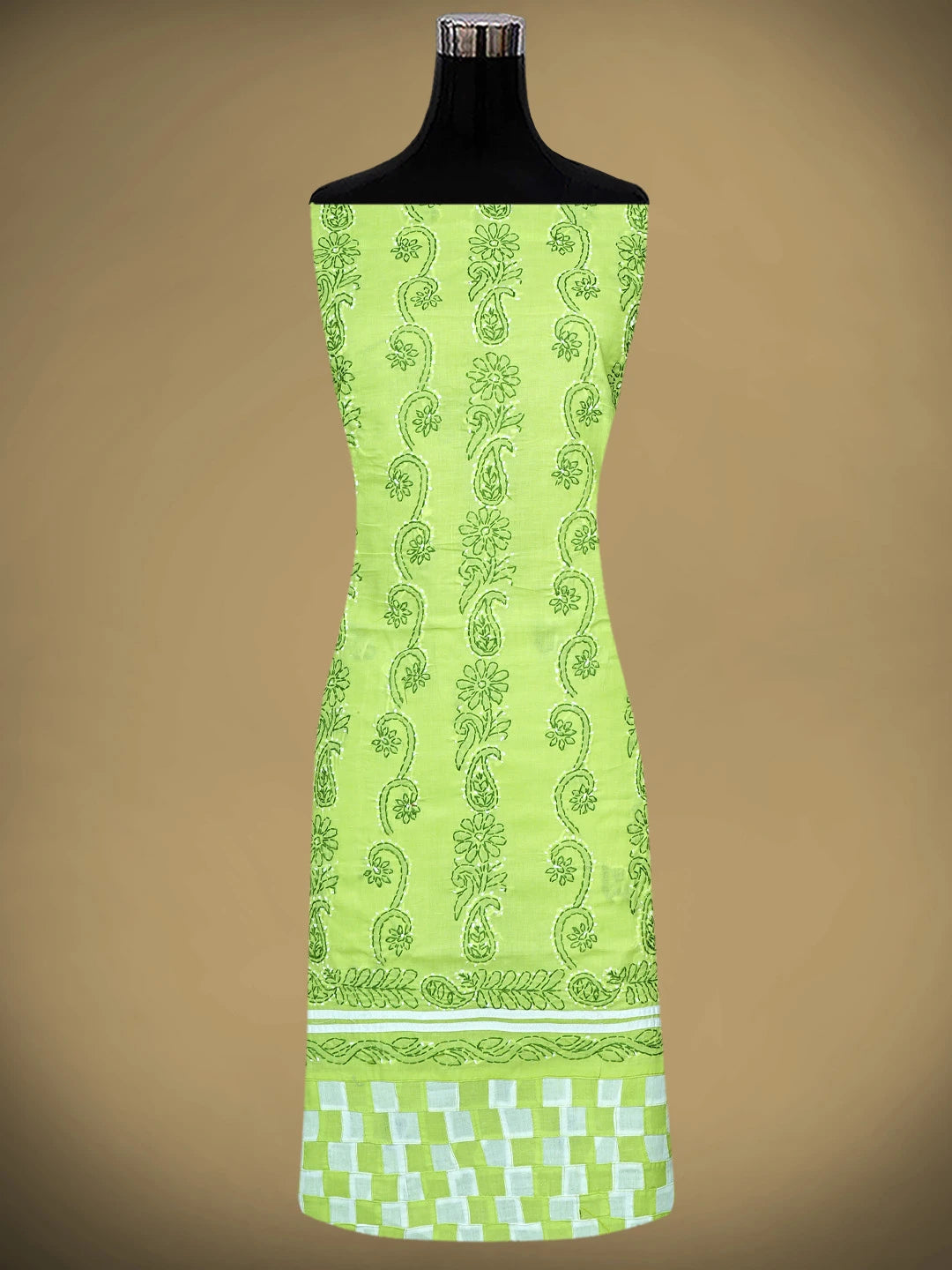 Ada Hand Embroidered Lime Green Cotton Lucknowi Chikankari Unstitched Suit Piece 01A919899