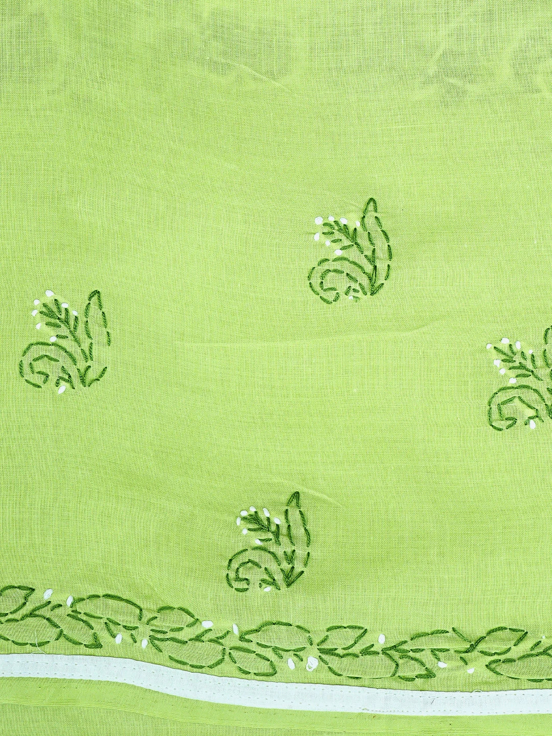 Ada Hand Embroidered Lime Green Cotton Lucknowi Chikankari Unstitched Suit Piece 01A919899