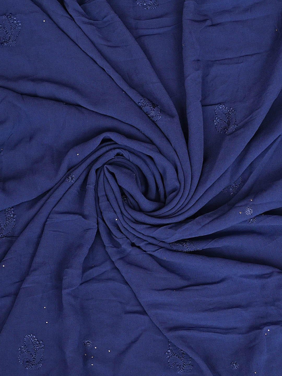 Ada Hand Embroidered Oxford Blue Viscose Georgette Lucknowi Chikankari Unstitched Kurta Dupatta Set With Muqaish Work 01A893353