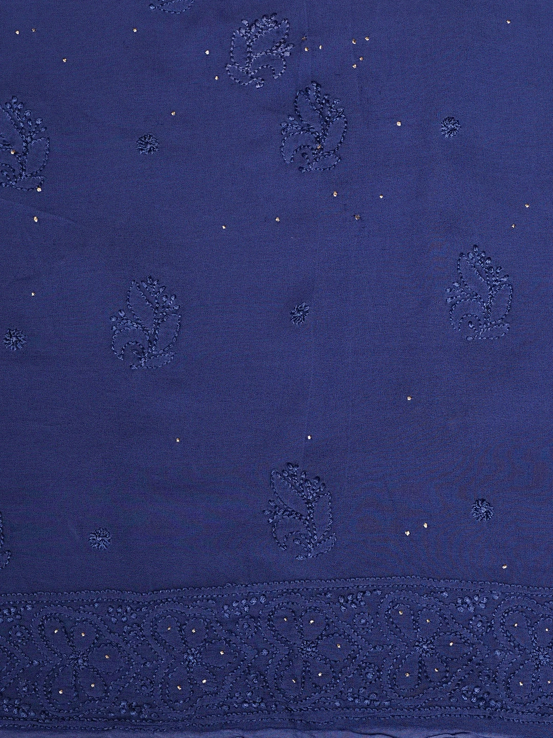 Ada Hand Embroidered Oxford Blue Viscose Georgette Lucknowi Chikankari Unstitched Kurta Dupatta Set With Muqaish Work 01A893353