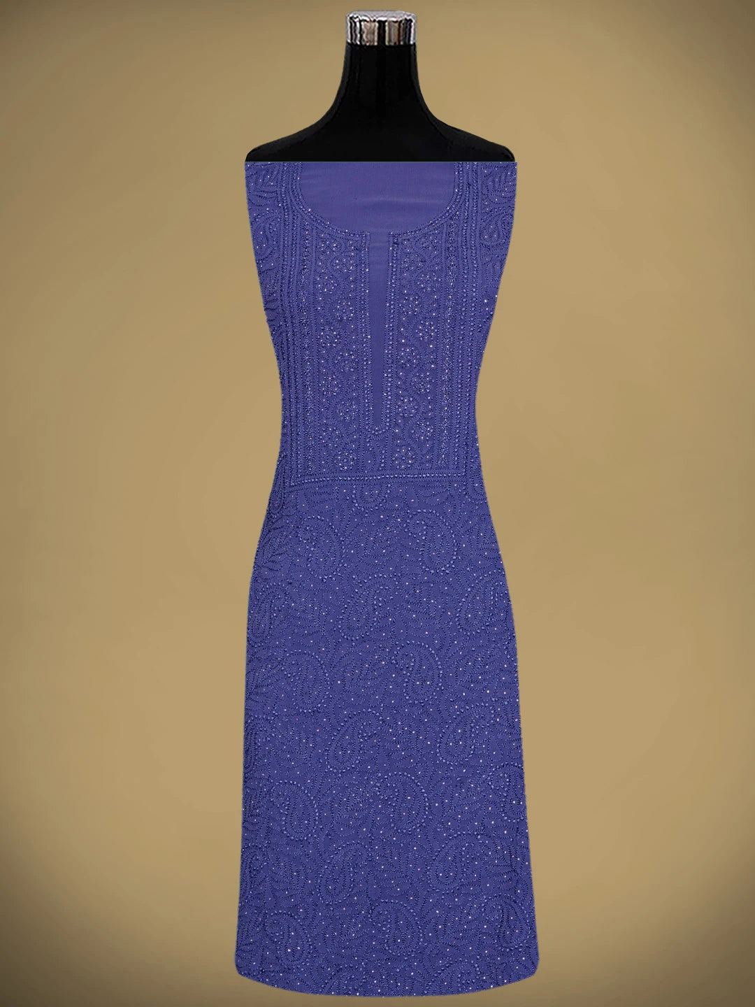 Ada Hand Embroidered Oxford Blue Viscose Georgette Lucknowi Chikankari Unstitched Kurta Dupatta Set With Muqaish Work 01A893353