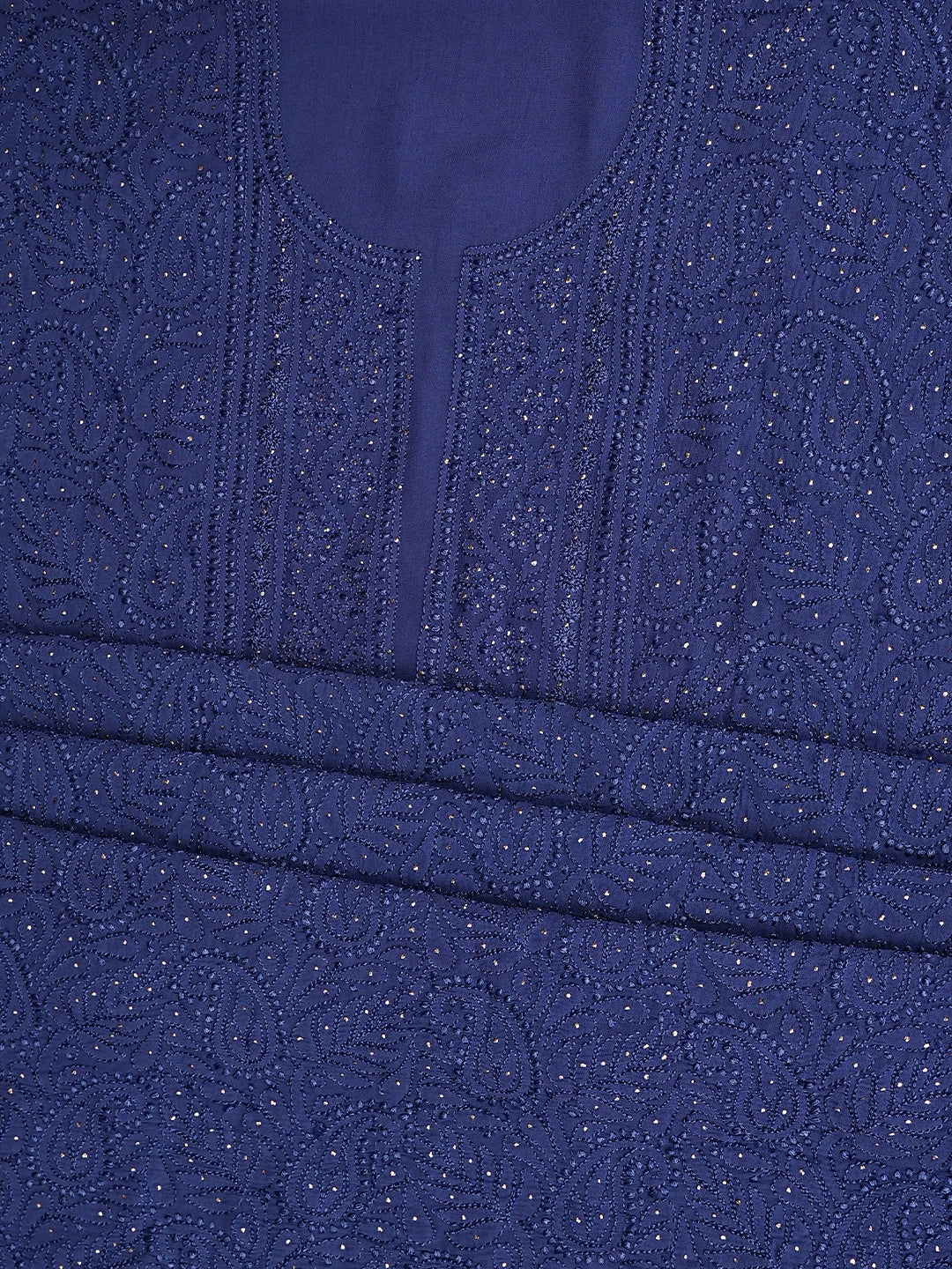 Ada Hand Embroidered Oxford Blue Viscose Georgette Lucknowi Chikankari Unstitched Kurta Dupatta Set With Muqaish Work 01A893353