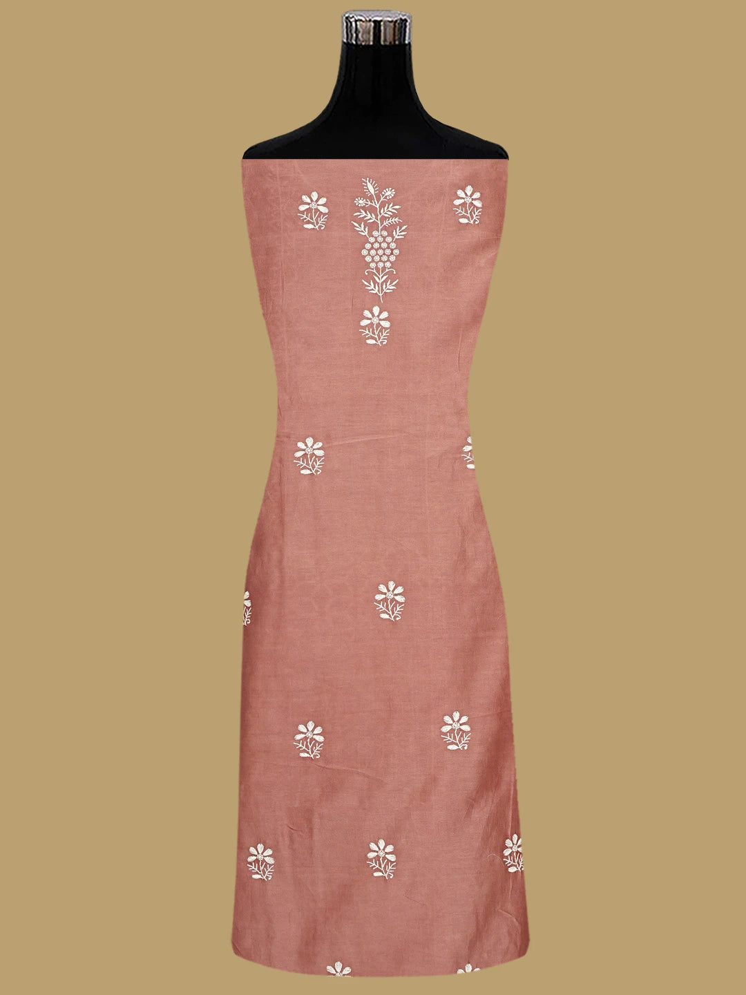 Ada Hand Embroidered Dusty Peach Chanderi Lucknowi Chikankari Unstitched Suit Piece 01A932500