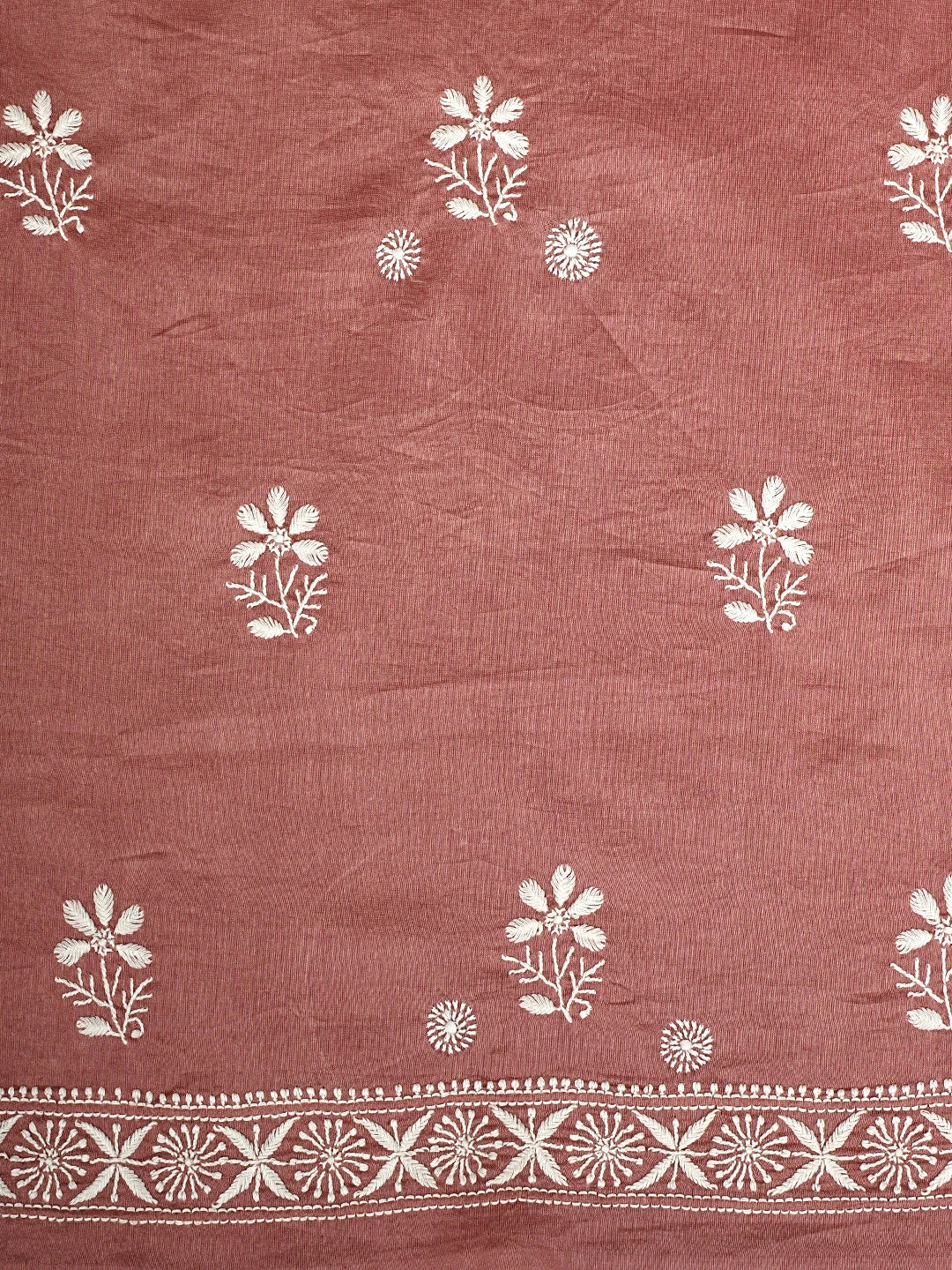 Ada Hand Embroidered Dusty Peach Chanderi Lucknowi Chikankari Unstitched Suit Piece 01A932500