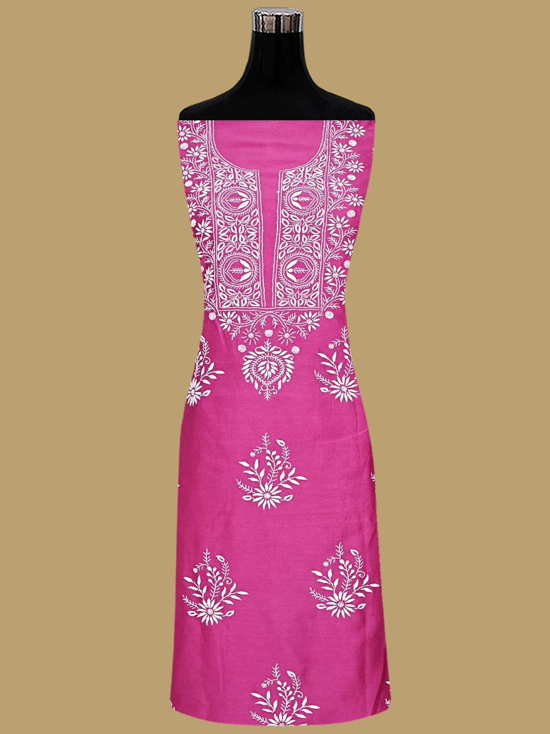 Ada Hand Embroidered Magenta Chanderi Lucknowi Chikankari Unstitched Suit Piece 01A932509