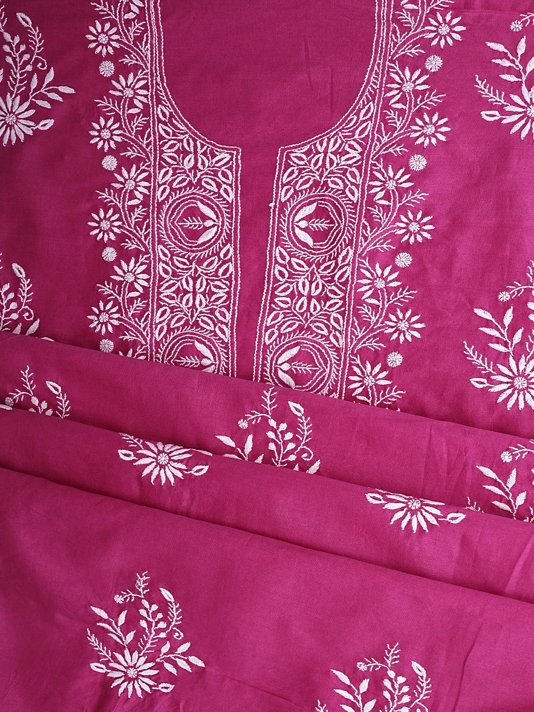 Ada Hand Embroidered Magenta Chanderi Lucknowi Chikankari Unstitched Suit Piece 01A932509