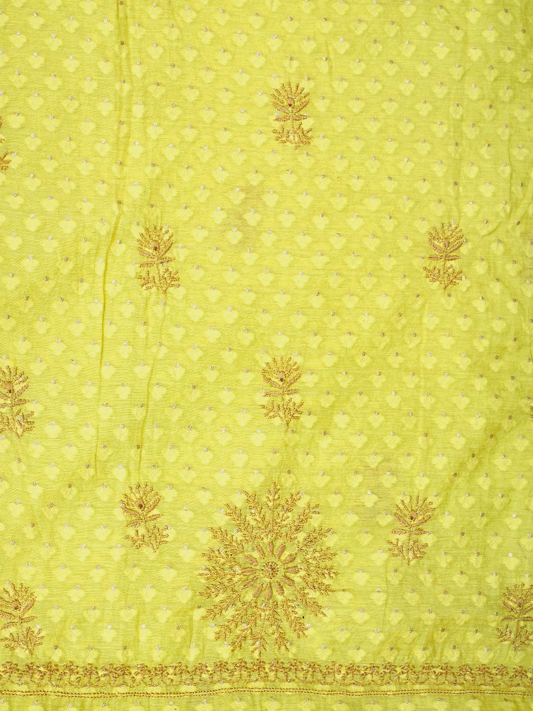 Ada Hand Embroidered Lime Green Chanderi Lucknowi Chikankari Unstitched Kurta Dupatta Set 01A561119