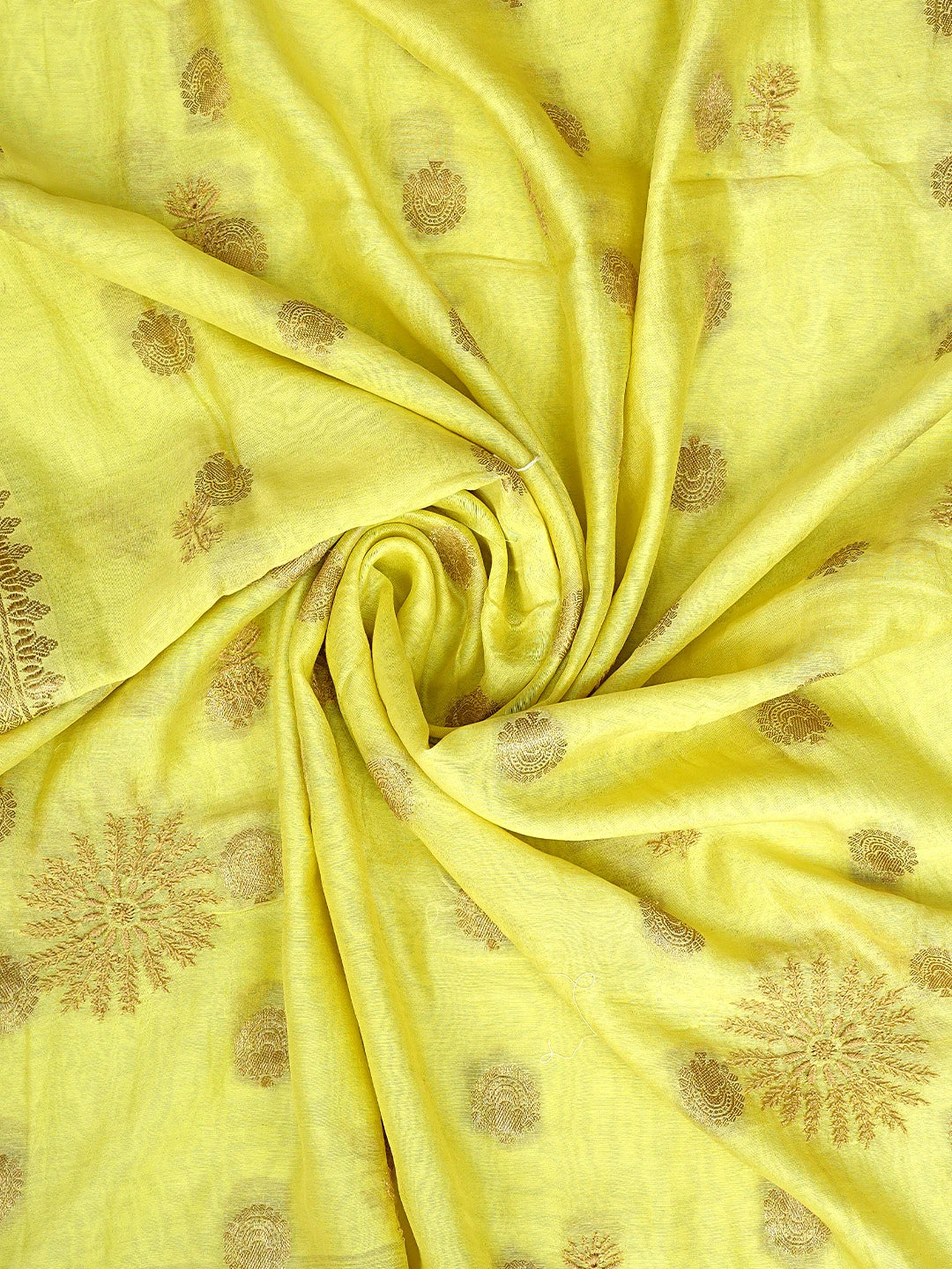 Ada Hand Embroidered Lime Green Chanderi Lucknowi Chikankari Unstitched Kurta Dupatta Set 01A561119