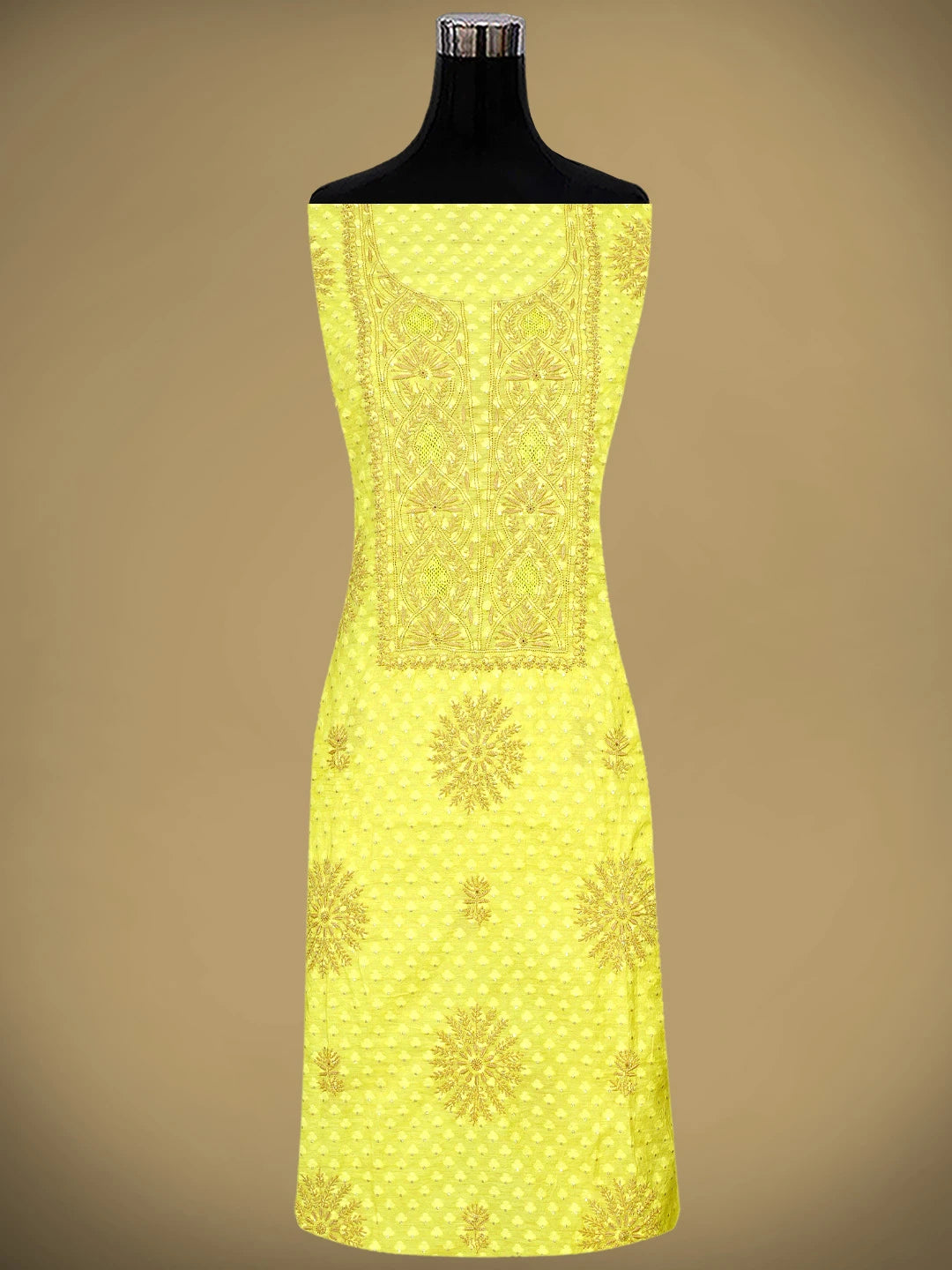 Ada Hand Embroidered Lime Green Chanderi Lucknowi Chikankari Unstitched Kurta Dupatta Set 01A561119