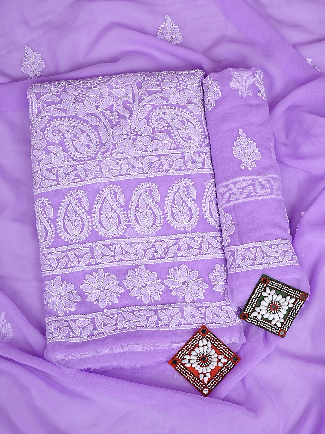 Ada Hand Embroidered Lavender Georgette Lucknowi Chikankari Unstitched Suit Piece 01A933077
