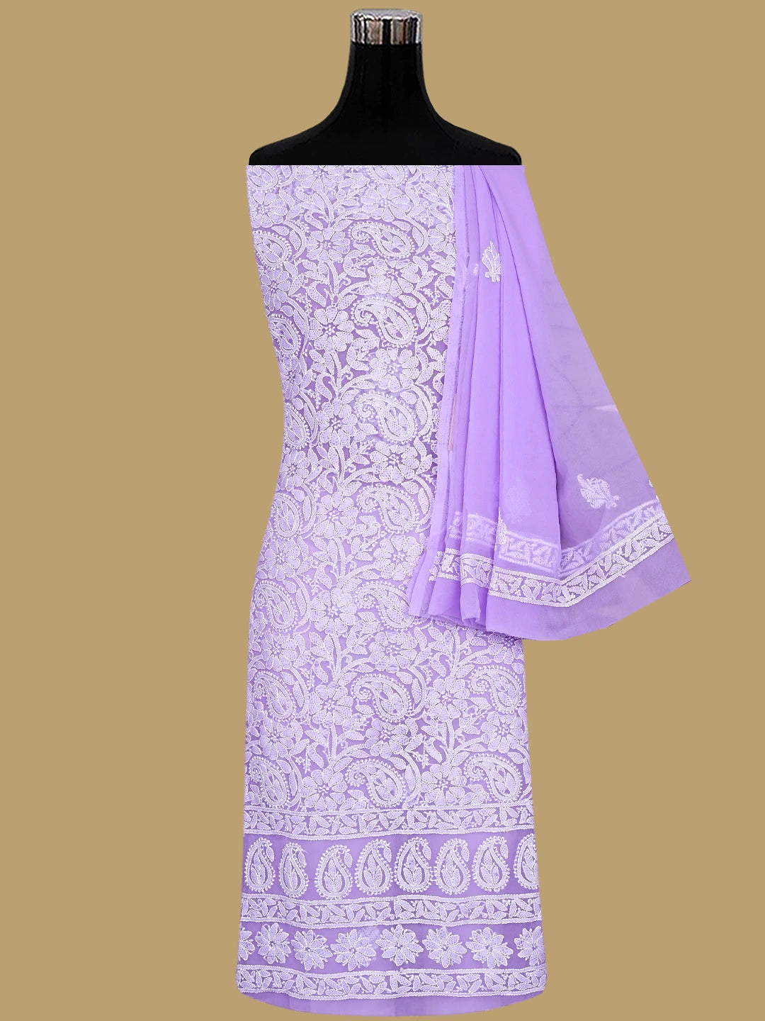 Ada Hand Embroidered Lavender Georgette Lucknowi Chikankari Unstitched Suit Piece 01A933077